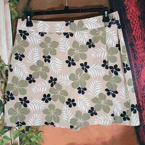 EUC White Stag Tan & Green Tropical Floral Stretch Mini Skort Wrap Sz See Desc.